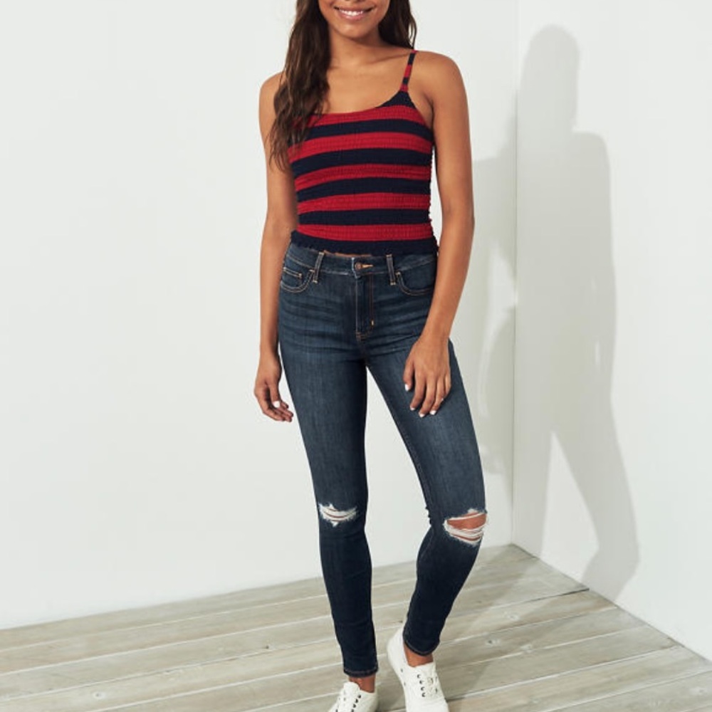 High Rise Hollister Jeans Knee Rips